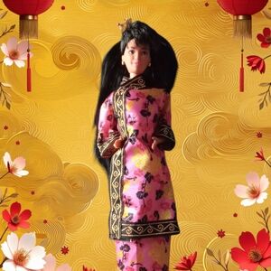 Mattel Barbie Pink and Black Doll with Traditional Asian Dress